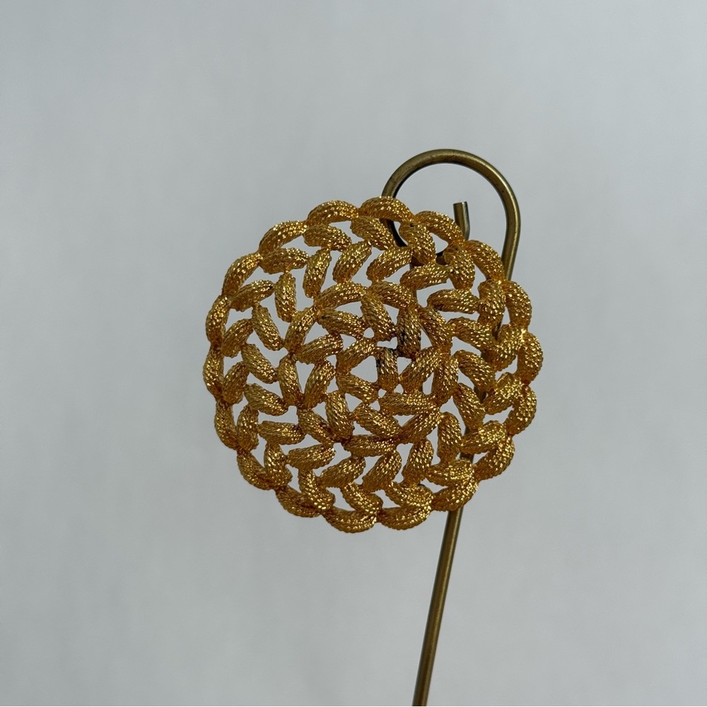 Vintage Monet Gold Tone Brooch Round Dome Open Woven, Textured 2.25”D